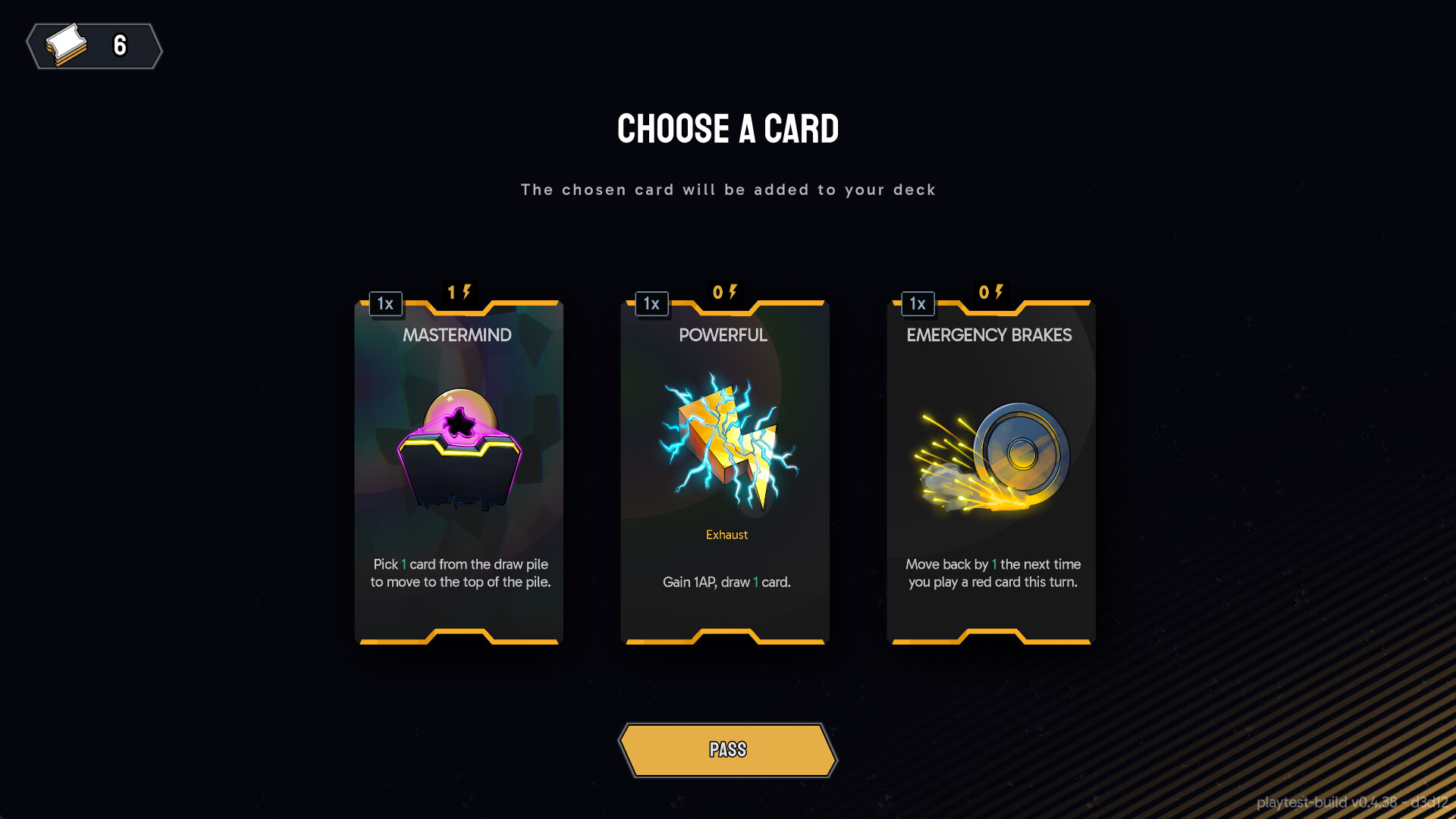 Fogpiercer card reward screen showing three tactical card choices